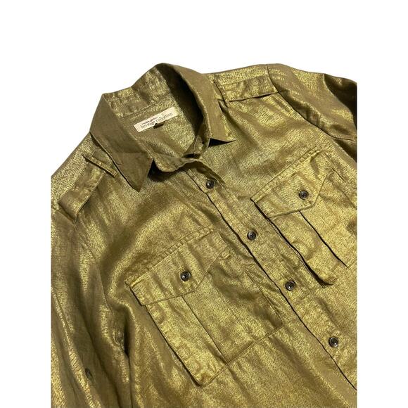 Banana Republic Heritage Collection Gold Linen Matte Button Roll Tab Sleeve XS - Picture 2 of 10